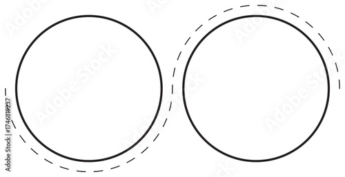 Seamless Repeating Circle Vector Element. This minimalist, two-step illustration features two outline circles with a dashed border, ideal for creating comparison diagrams or endless patterns