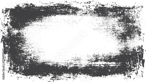 Grainy grunge rectangular frame with distressed texture and dust overlay for vintage graphic illustration backgrounds  
