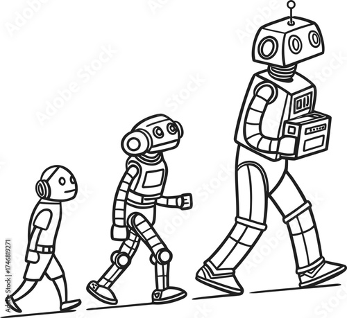 Human evolution stages showing progress from primate to modern man walking forward isolated on transparent background