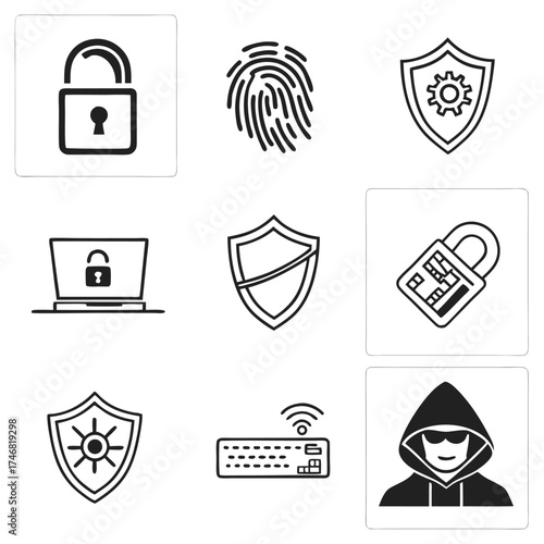 Network Security and Encryption Technology with Shield and Hacker Symbol