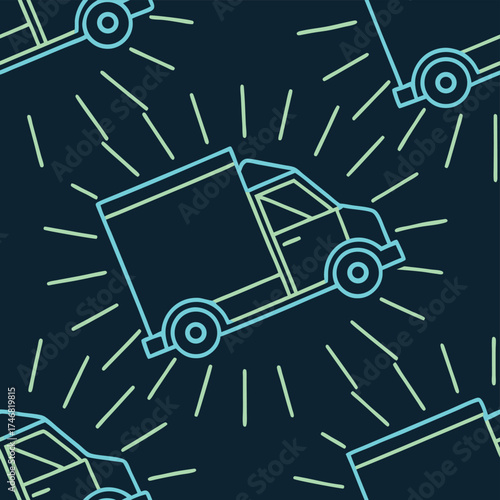 High quality photo of a stylized delivery truck pattern with glowing lines vector