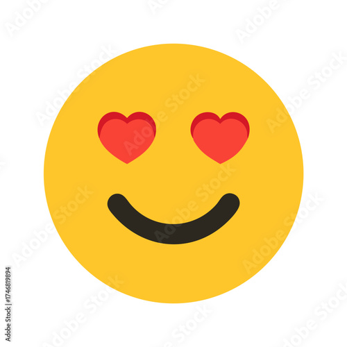 Vector art of a yellow smiley face emoji with red heartshaped eyes and a smiling mouth, isolated on a, conveying love, affection, and adoration