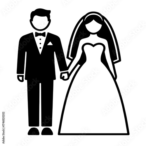 Wedding Couple Icon Vector Bride Groom Marriage Symbol Design