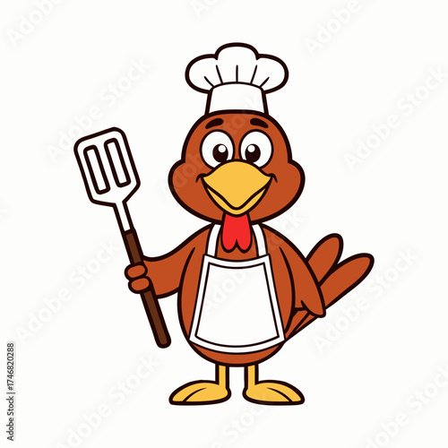Chef Turkey Cartoon with Cooking Utensil