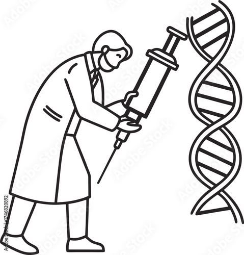Scientist conducts dna research manipulating genetic helix in laboratory setting isolated on transparent background