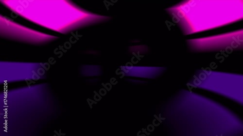 Horizontal neon blue and purple light rays flowing on black background. Modern animation backdrop