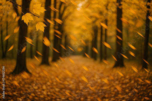 Autumn leaves falling on road