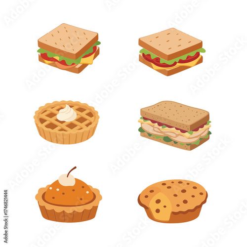 Flat Vector Thanksgiving Food and Decor Elements Set
