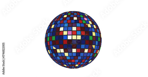 Vibrant disco ball reflects party lights for a festive celebration atmosphere