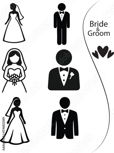 Bride & Groom Graphic Vectors Design.