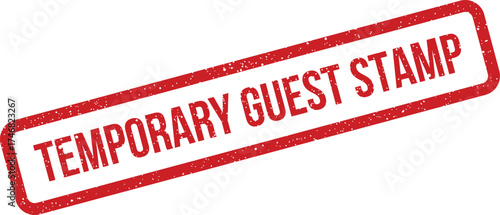 Grungy temporary guest stamp vector with a textured rectangular outline, used for indicating visitor admission or provisional entry at an event or venue