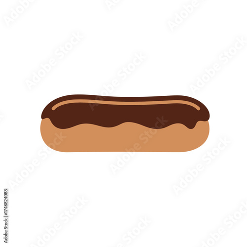 Simple Flat Style Chocolate Eclair Pastry Sweet Food Illustration
