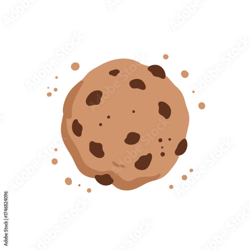Flat Style Delicious Chocolate Chip Cookie Sweet Food Illustration