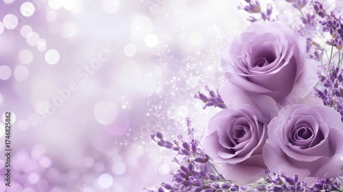 Delicate lavender and lilac roses with bokeh