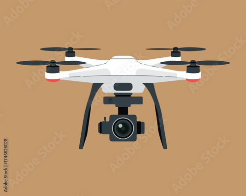 Modern white quadcopter drone with camera gimbal and propellers isolated on a plain background