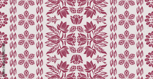 Ikat floral paisley embroidery seamless pattern. Ikat ethnic flower oriental pattern traditional. Motifs African boho. Ethnic ikat floral Border Indian floral Aztec embroidery border