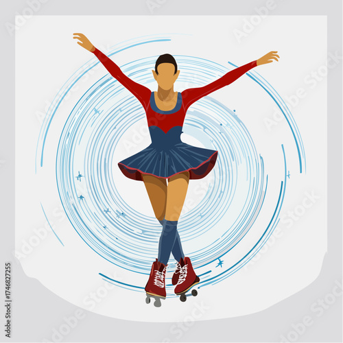 Elegant female athlete performing a graceful artistic routine on quad roller skates