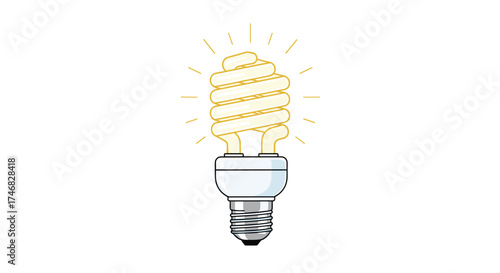 An illuminated energy efficient light bulb glowing brightly with a soft yellow light.