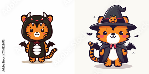 vector tiger in cute halloween costume
