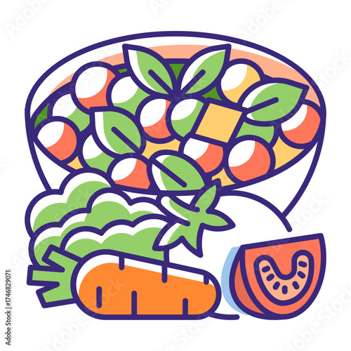 This Vegetable Salad icon is suitable for Vegan Food, etc.