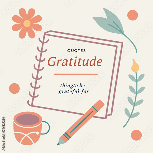 Cultivate an attitude of gratitude with this cozy, cheerful stationery scene perfect for journals, blogs, and social media posts about mindfulness and positivity