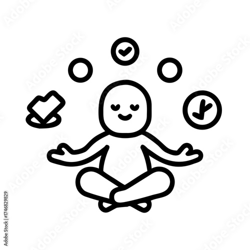 A minimalist illustration depicts a person juggling multiple tasks and responsibilities successfully