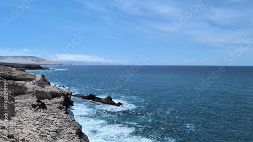 waves hitting coast at Ajuy, Fuerteventura on a beautiful sunny day