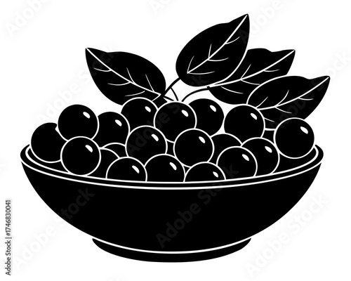 Cranberries in a bowl, fresh fruit element silhouette vector illustration