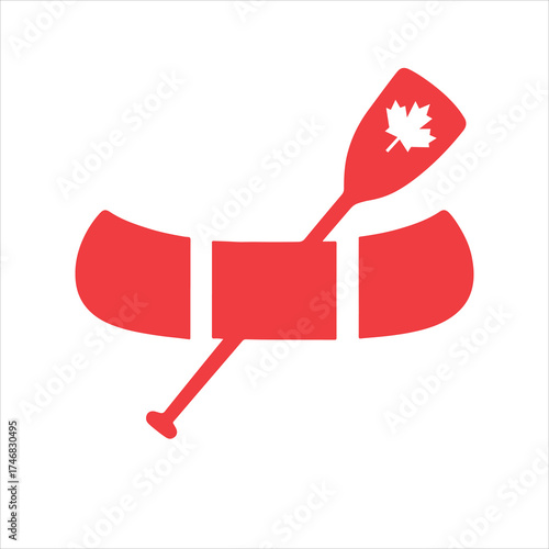 Canoe with maple leaf paddle vector on white background