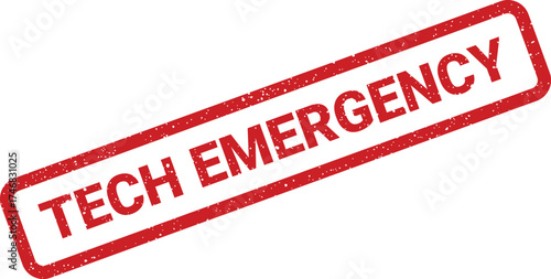 Red distressed rubber stamp impression displaying the words Tech Emergency for urgent IT alerts