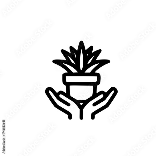 Green Plant in Pot Held by Two Open Hands Symbolizing Growth and Nature Protection