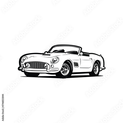 Classic Cabriolet Convertible Sport Car Monochrome Silhouette Vector Isolated in white background
