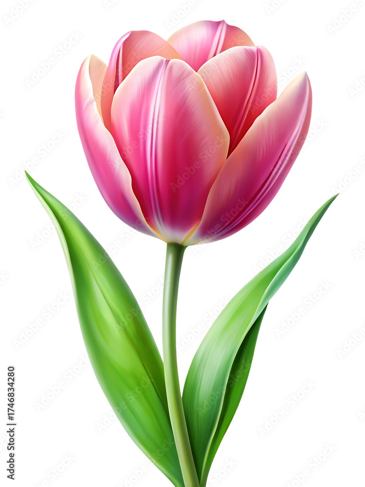 Naklejka premium Pink flower with green leaves