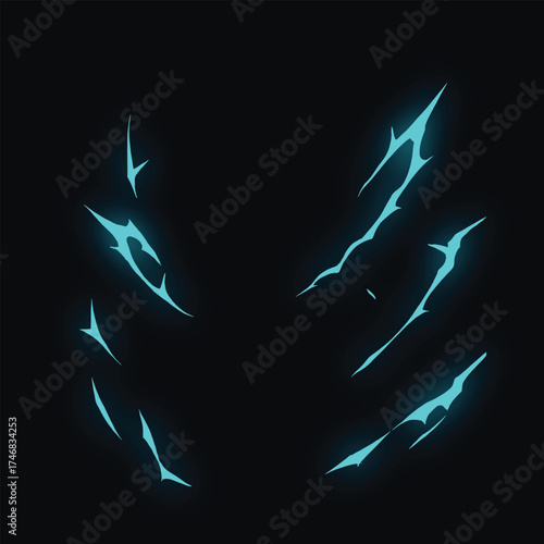 Lightning energy effect background, Powerful electric energy blast with bright glowing cracksthunder Lightning Bolt on Black Background, anime lightning style