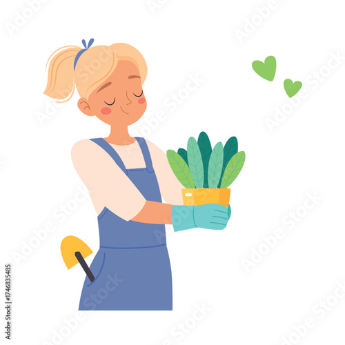 Woman Character Enjoy Plant Cultivation and Gardening Vector Illustration