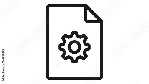 Document with gear , page,file,report,form,gear,cog,setting,configuration,option,control,mechanism,engine icon isolated on white background,document