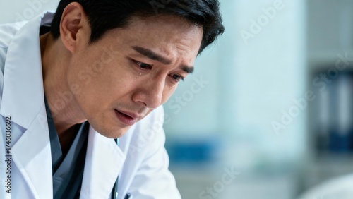 A Heartbroken Male Doctor Expressing Deep Sorrow and Compassion in a Moment of Grief