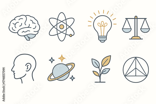 Philosophy and Science Line Icon Set