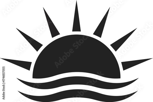 Sunrise over water vector illustration scalable eps icon for weather and nature themes
