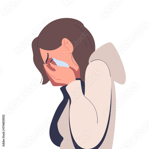 Woman Character Crying from Grief and Despair Vector Illustration