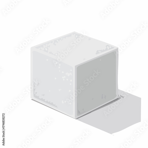 An isolated vector design element of a single white sugar cube with realistic texture. A minimalist isometric graphic with a soft shadow
