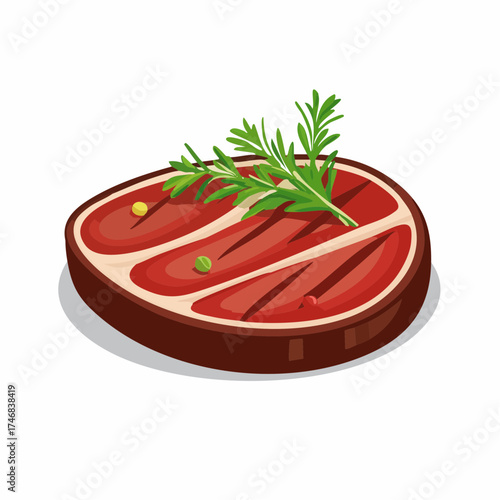 Deliciously grilled steak illustration, showcasing perfect char marks and vibrant rosemary garnish, ideal for gourmet cuisine, healthy eating, and protein-focused meal concepts