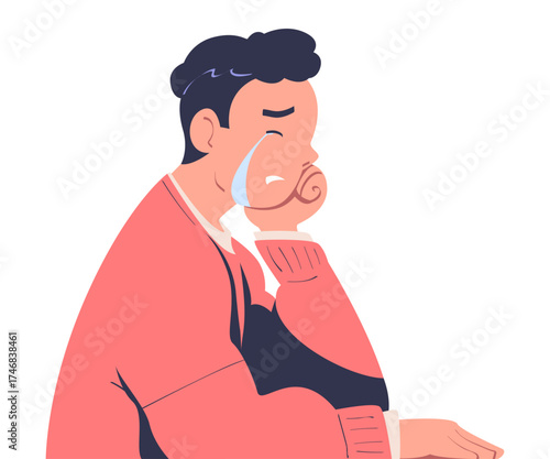 Man Character Crying from Grief and Despair Vector Illustration