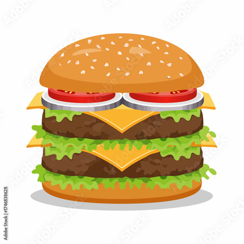 Delicious Double Cheeseburger with Fresh Toppings Illustration