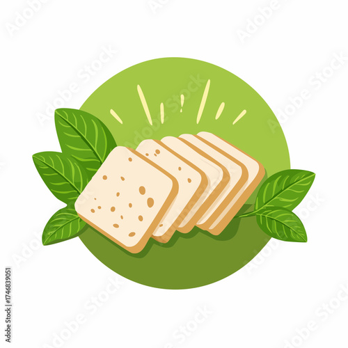 Freshly Baked Bread Slices with Green Leaves, a Wholesome and Natural Food Illustration