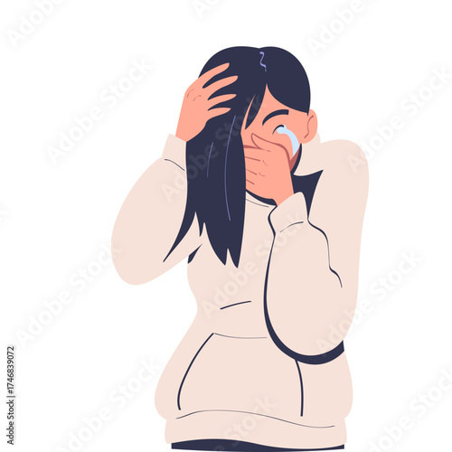 Woman Character Crying from Grief and Despair Vector Illustration