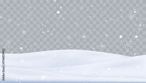 Vector snowfall isolated. Winter background. Snow overlay illustration. Snowflakes and ice.