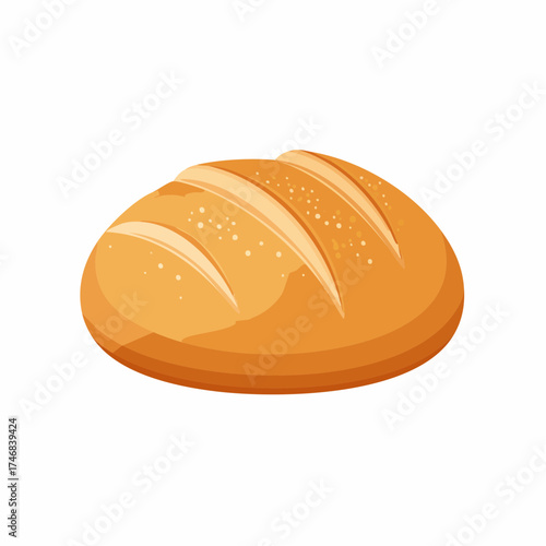A freshly baked round loaf of crusty bread, a wholesome bakery food illustration on white