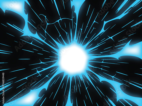 Lightning energy effect background, Powerful electric energy blast with bright glowing cracksthunder Lightning Bolt on Black Background, anime lightning style