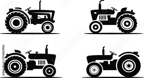 Diverse tractor silhouettes showcase agricultural power and farm machinery innovation